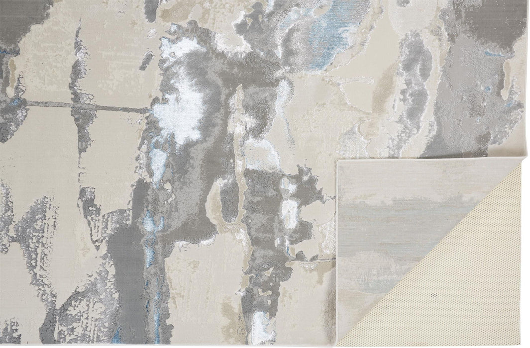 Abstract Area Rug - Ivory Gray And Blue - 12' X 15'