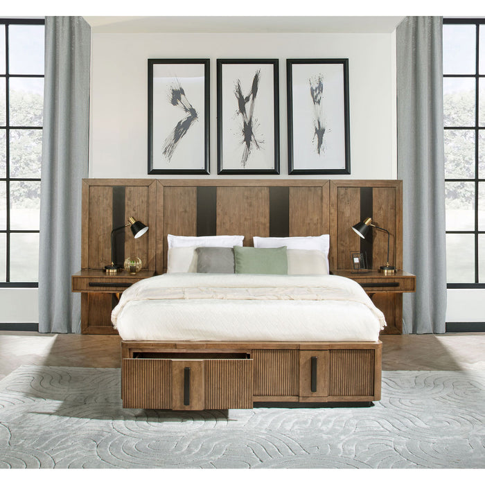 Moraga - Queen Wall Panel Storage Bed With Integrated Nightstands - Ash Brown