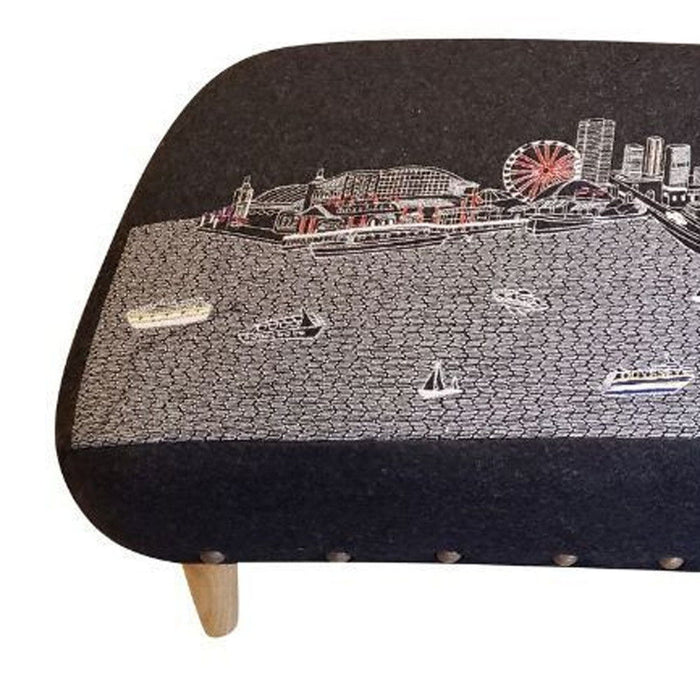 Wool Ottoman 38" - Gray / Brown