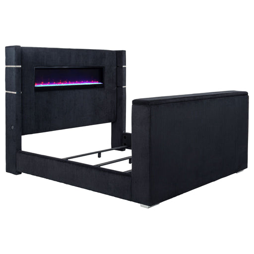 Judah - Eastern King Wingback TV Bed With Motorized Lift And Flame Visualizer - Black Furniture Max