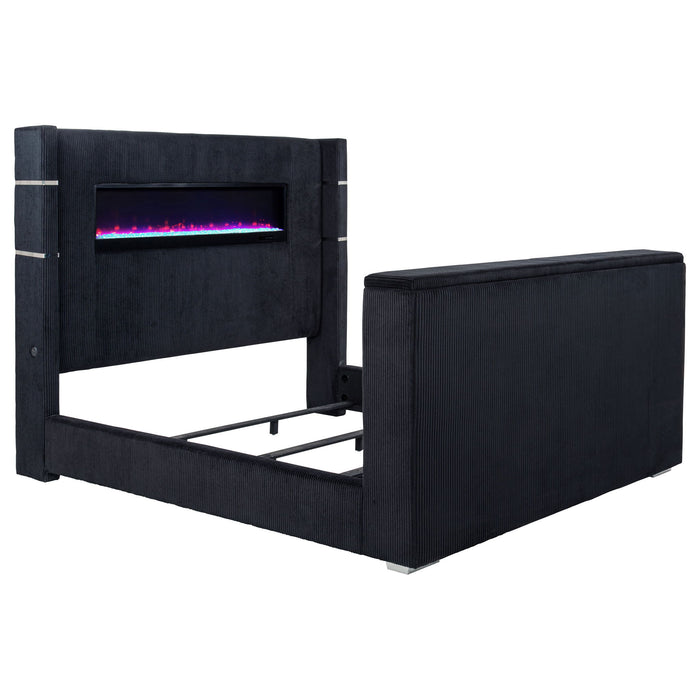 Judah - Eastern King Wingback TV Bed With Motorized Lift And Flame Visualizer - Black Furniture Max