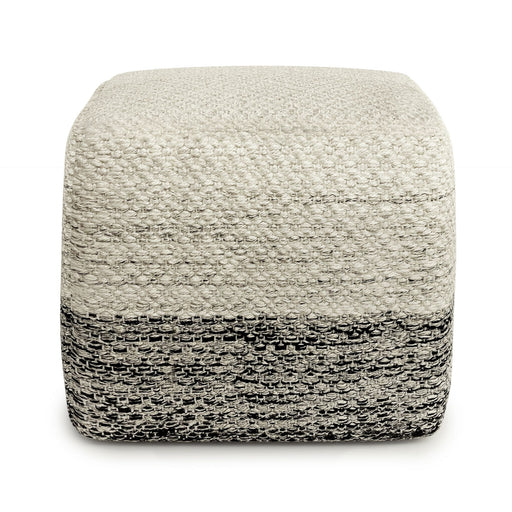 Macie - Square Woven Outdoor / Indoor Pouf - Gray / White Simpli-Home