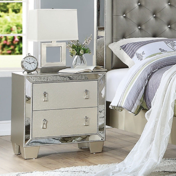 Nightstand With 2 Drawers And Mirror Accent - Silver Home Essentials