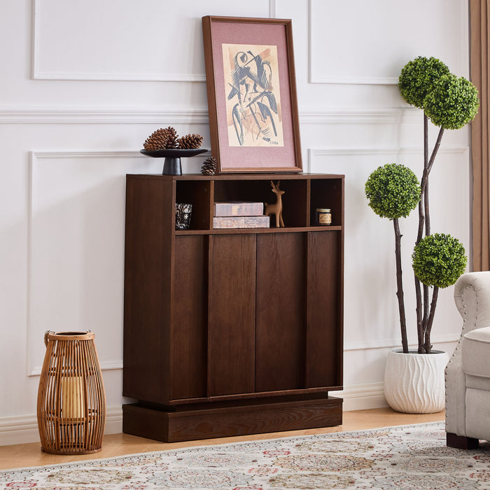 Fluted Sideboard Buffet Cabinet With 2 Doors And Adjustable Shelf, Storage Cabinet For Entryway Home Essentials
