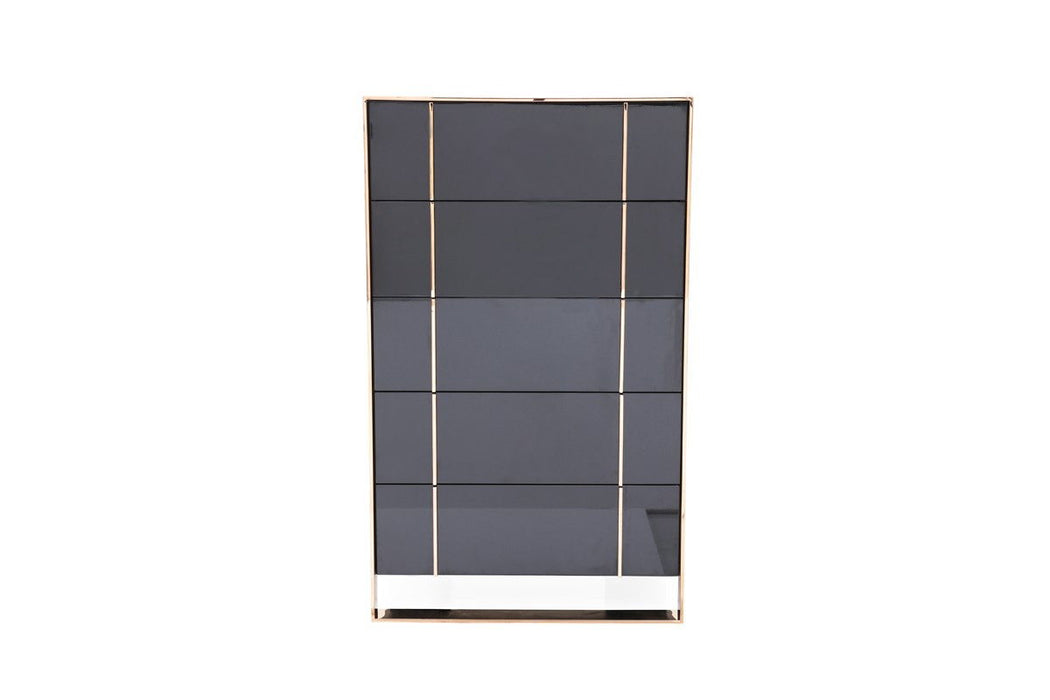 Solid Wood Stainless Steel Five Drawer Chest - Black Gold