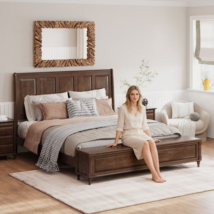 Sleigh Bed Frame With Tall Headboard And Storage Bench Home Essentials