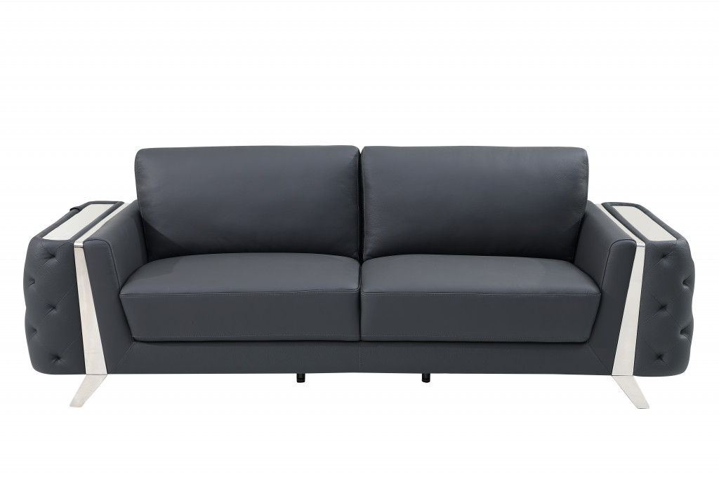 Italian Leather And Chrome Sofa 90" - Dark Gray