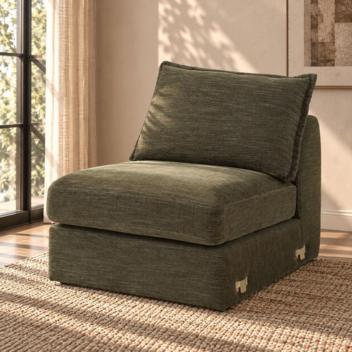 Leighton - Modular Armless Chair With 1 Pillow - Green Chenille ACME