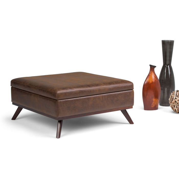 Owen - Square Coffee Table Storage Ottoman - Distressed Chestnut Brown Simpli-Home