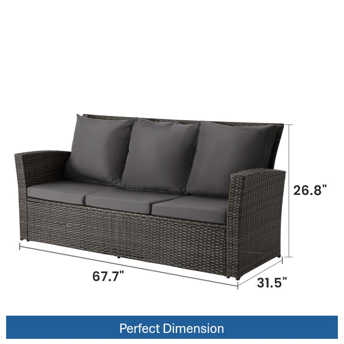 All-Weather Wicker 3 Seat Patio Sofa With Thick Cushions