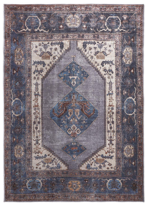 Floral Area Rug - Blue Brown And Ivory - 5' X 8'