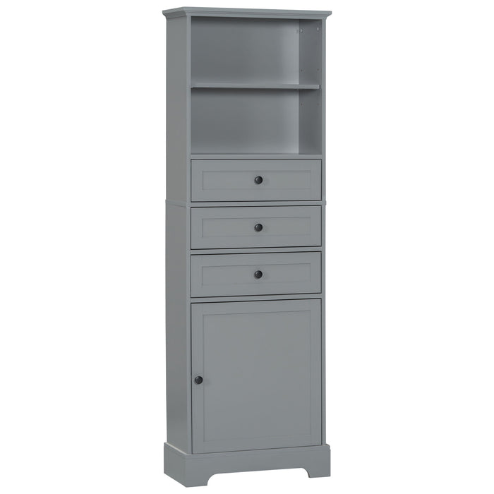 Tall Storage Cabinet With 3 Drawers And Adjustable Shelves For Bathroom Hearth and Haven