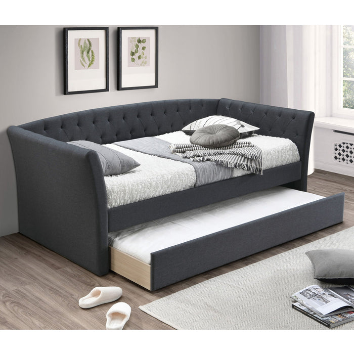 Daybed With Trundle Button Tufted Slat Included - Charcoal Home Essentials