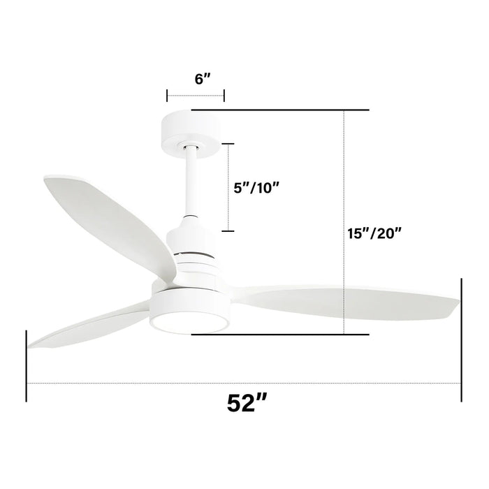 52" Ceiling Fan White 3 Blades Remote Control Reversible DC Motor With LED Light - Matte White Daily Nest