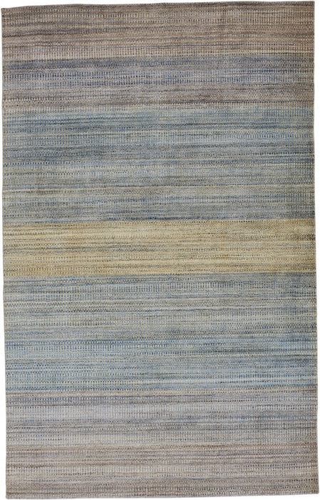 Wool Hand Woven Area Rug - Blue Purple And Tan Ombre - 4' X 6'