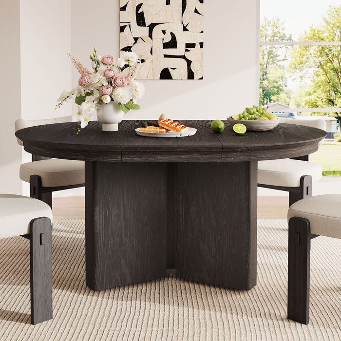Farmhouse Oval Extendable Dining Table With Pedestal Base Hearth and Haven