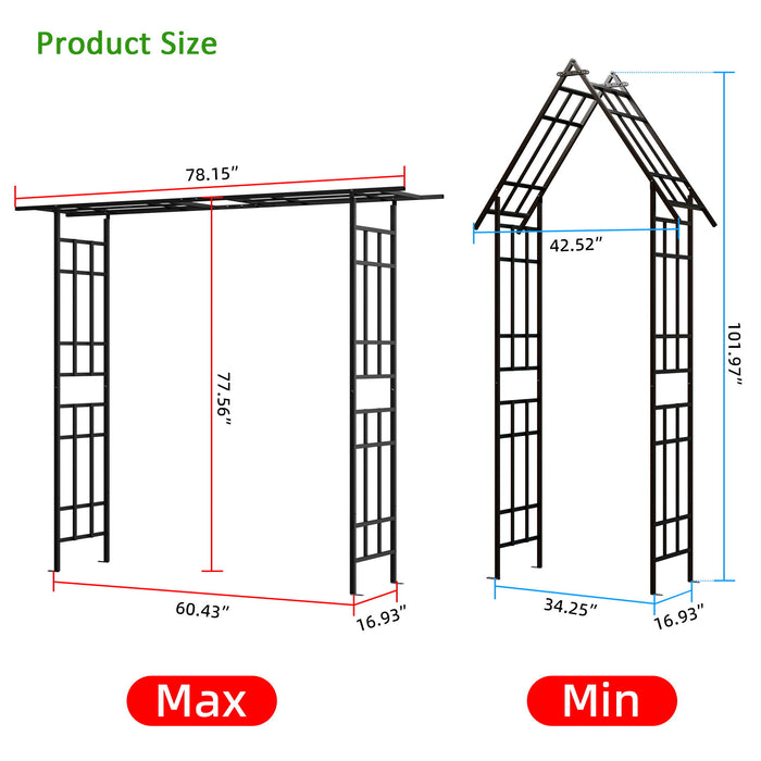 Garden Arch With Adjustable Width Climbing Plants Support - Black Daily Nest