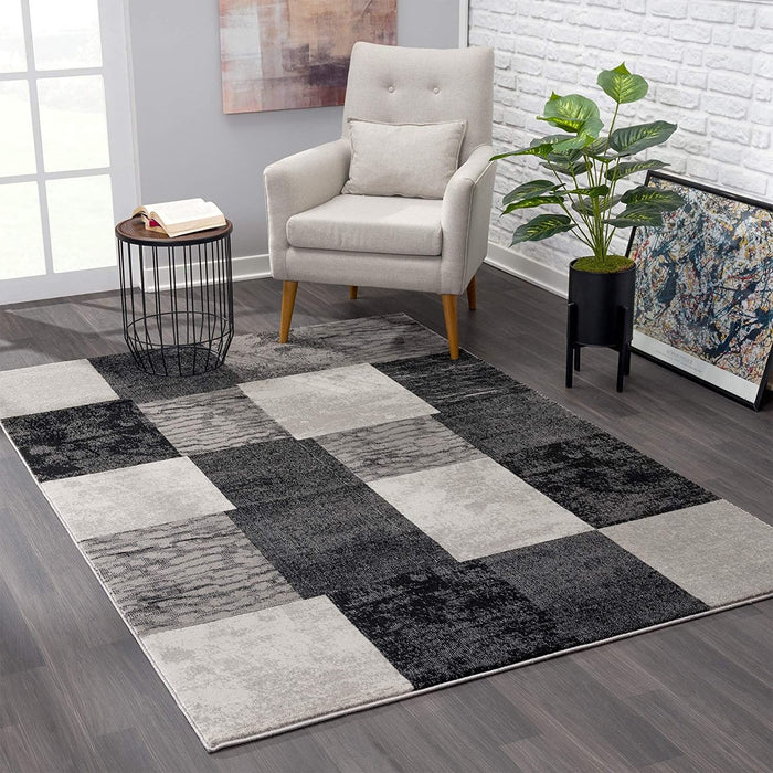 10' Checkered Power Loom Runner Rug - Gray