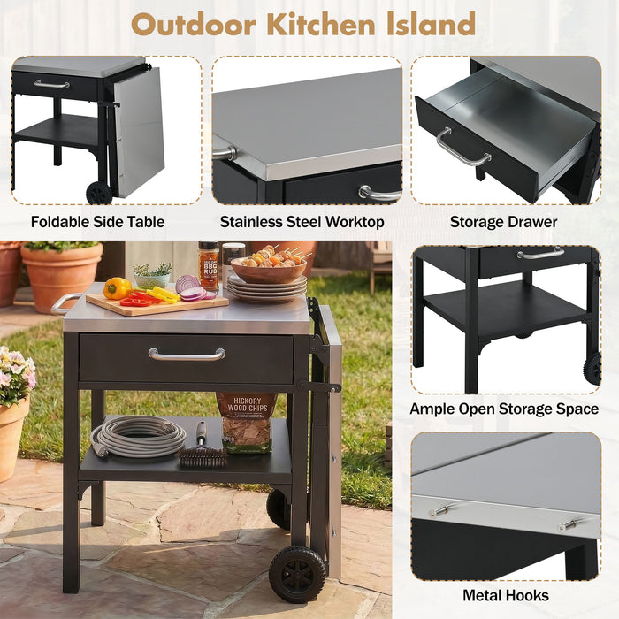 Foldable Outdoor Kitchen Cart With Storage For Patio Hearth and Haven