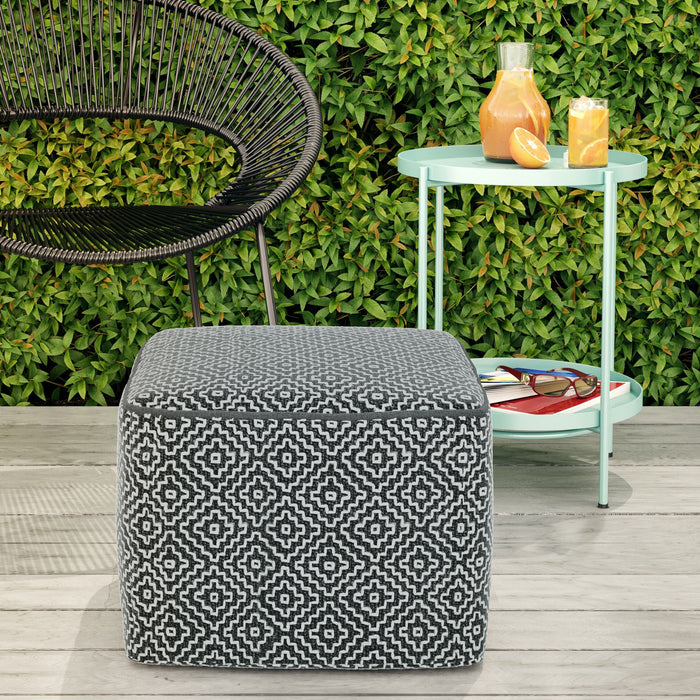 Briella - Square Woven Outdoor / Indoor Pouf - Gray / White Simpli-Home
