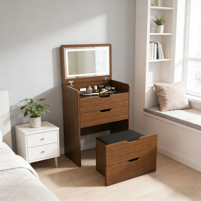 Vanity Desk With Lighted Mirror & Stool Home Essentials