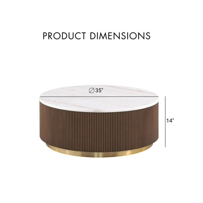 3 Piece Table Set Round Cocktail Table And 2 Round End Tables - Brown / Gold / White Home Essentials