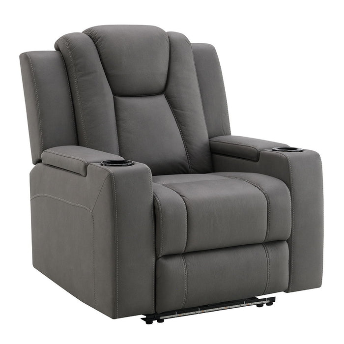 Leuco - Power Motion Recliner With Cup Holder, Control, LED & Power Headrest - Gray