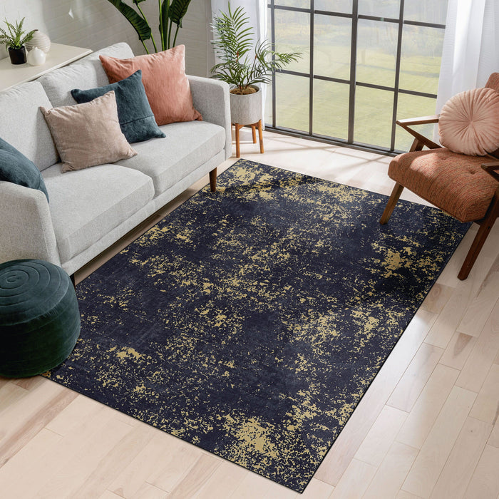 6' x 9' Area Rugs, Washable Rug, Low-Pile, Non-Slip, Non-Shedding, Foldable, Kid & Pet Friendly Area Rugs For Living Room, Bedroom, Kitchen, Dining Room Rug, Perfect Gifts - Black / Gold