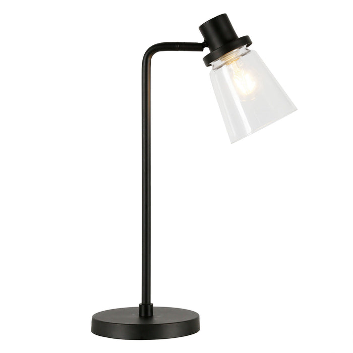 Metal Arched Table Lamp With Clear Cone Shade - Black