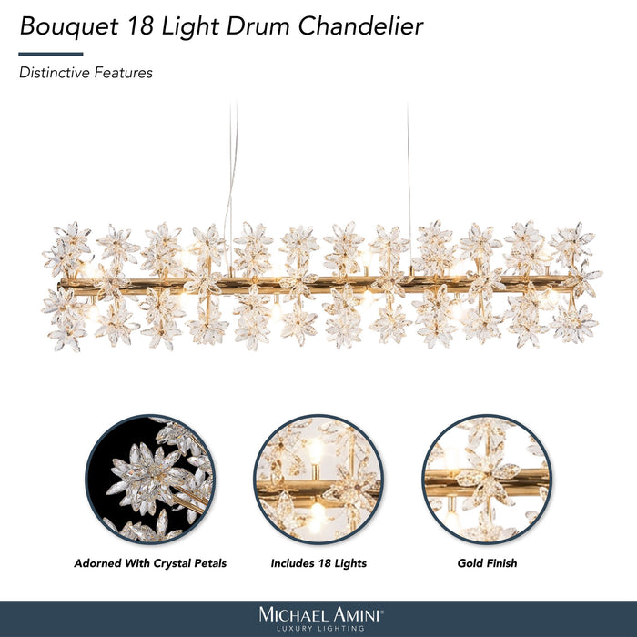 Michael Amini Lighting - Bouquet 18-Light Rectangular Chandelier - Gold Michael Amini