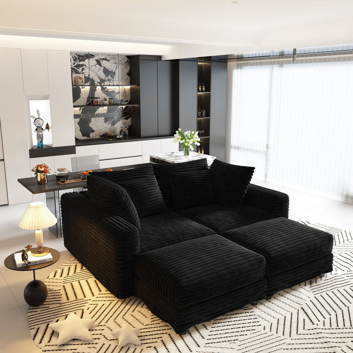 Deep Seat Convertible Sofa With Soft Pillows And Ottomans