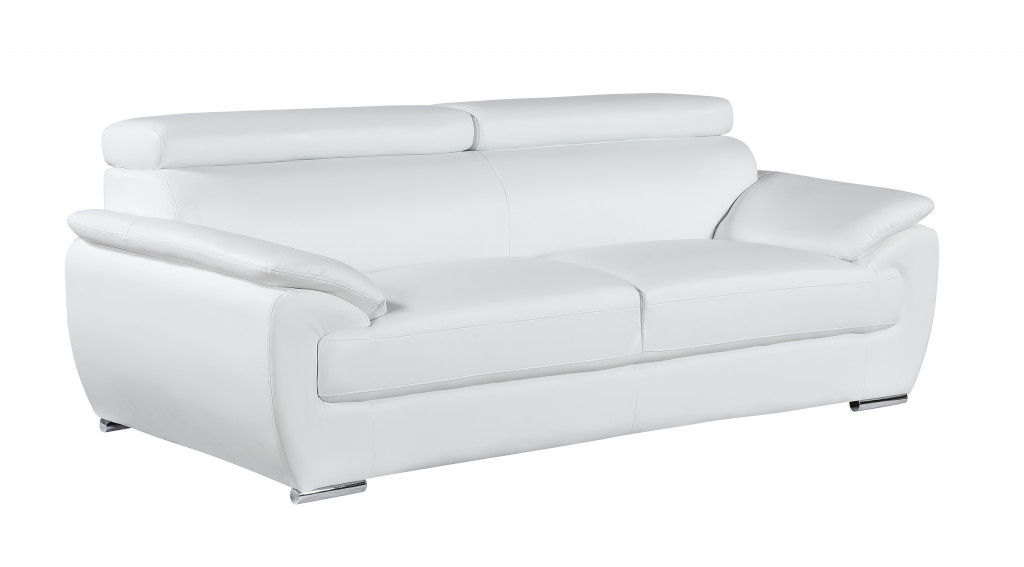 Leather Sofa With Silver Legs - White