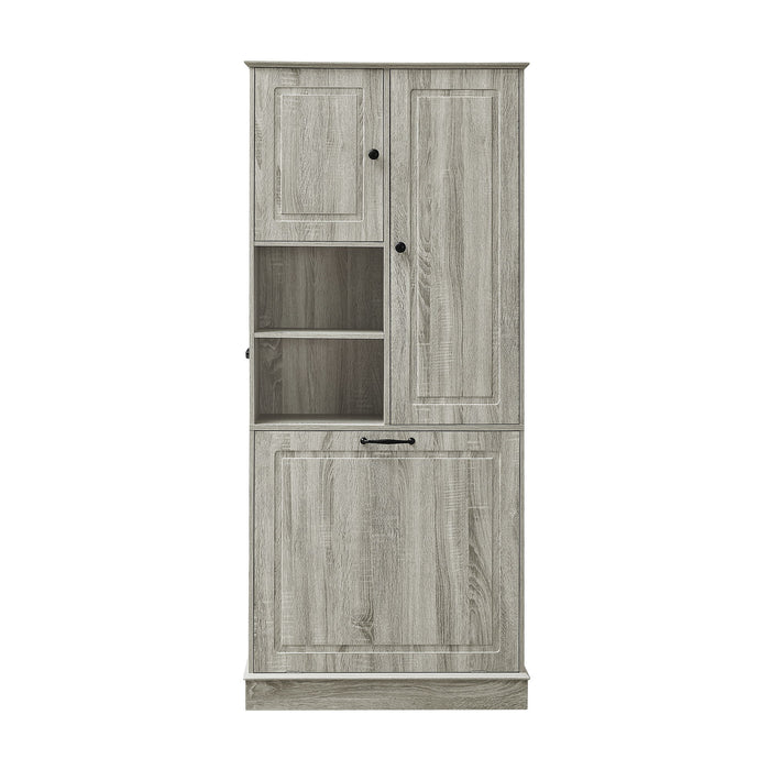 Modern Tall Storage Cabinet With Adjustable Shelves, Flip-Out Basket & Enclosed Doors Hearth and Haven