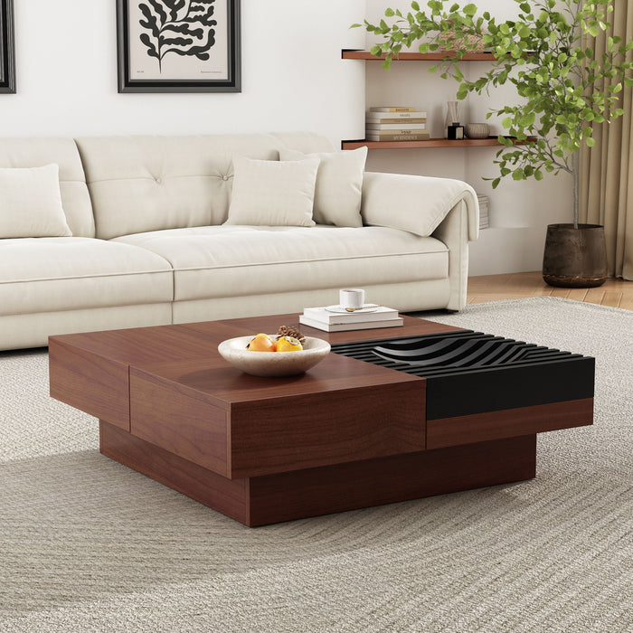 Italian Retro Inspired Acacia Wood Storage Coffee Table - Brown / Black