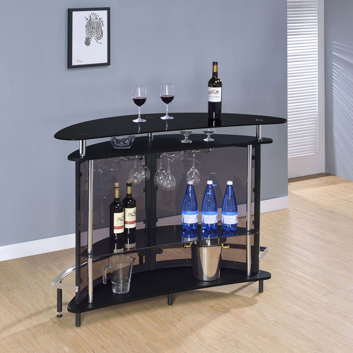 Strick & Bolton - Freestanding Glass Top Home Bar Wine Cabinet With Panels - Black Furniture Max