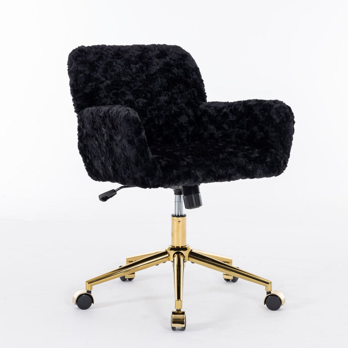 Office Chair, Artificial Rabbit Hair Home Office Chair With Golden Metal Base, Adjustable Desk Chair Swivel Office Chair, Vanity Chair