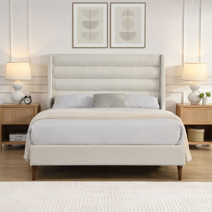Modern Upholstered Platform Bed With Wave Shaped Headboard Home Essentials