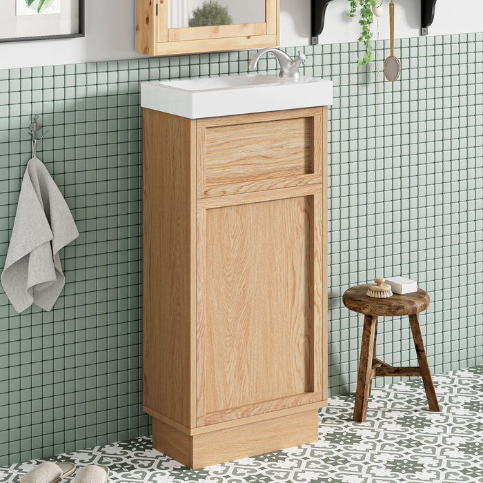 15.75" Bathroom Vanity With Reversible Resin Sink And Cabinet - Wood