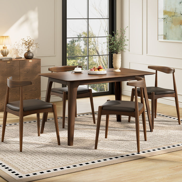 5 Piece Dining Set With 1 Table And 4 Upholstered Chairs - Brown / Walnut Noble House