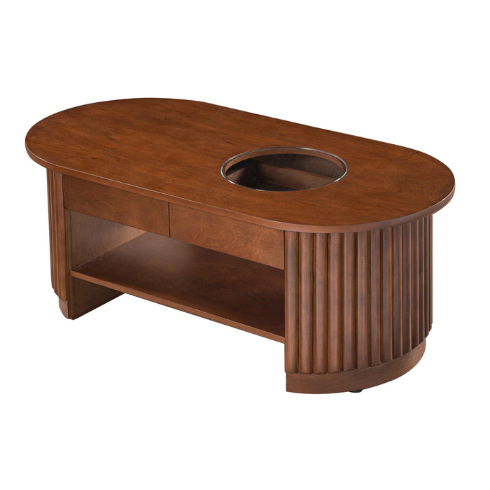 Fluted Oval Coffee Table With Drawers, 2 Tier Cocktail Table Hearth and Haven