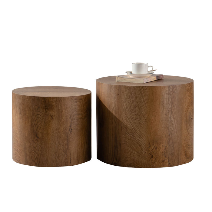 Round Nesting Coffee Table For Small Living Room (Set of 2) - Brown / Wood Home Essentials