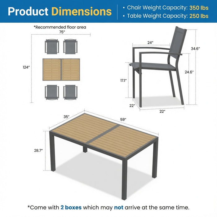 5 Piece Patio Dining Set With Table And Chairs For Outdoor Use - Gray Home Essentials