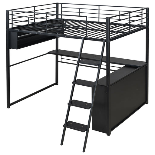 Loft Bed With LED Desk And 4 Storage Shelves Hearth and Haven