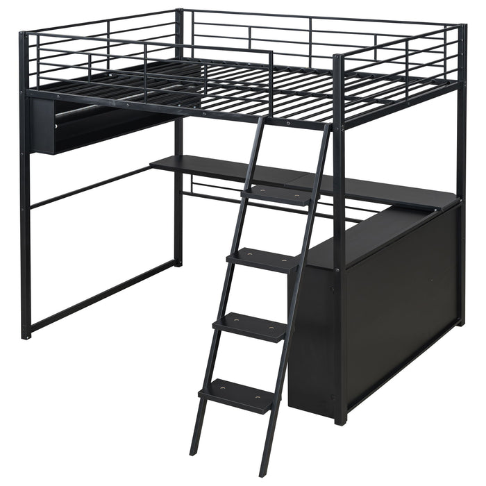 Loft Bed With LED Desk And 4 Storage Shelves Hearth and Haven