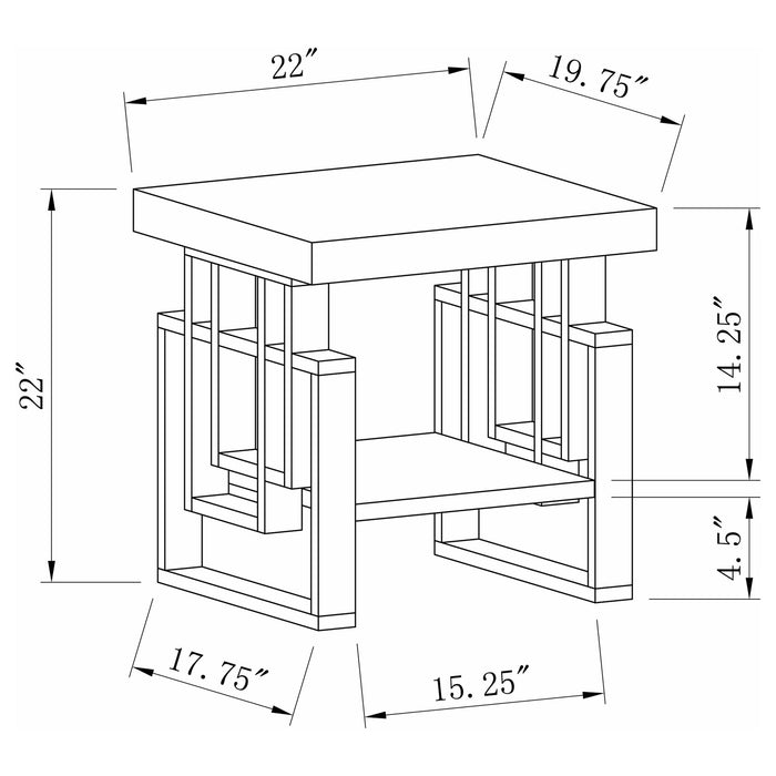 Rectangular End Table With Geometric Design And Open Shelf - White Furniture Max