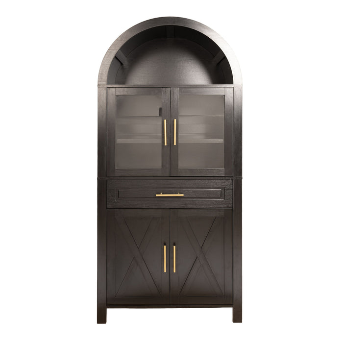 Arched Kitchen Pantry Cabinet With Adjustable Shelves And Barn Door Design Home Essentials