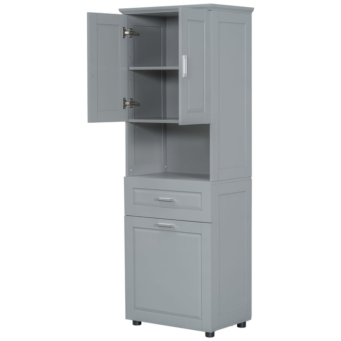 Tall Bathroom Cabinet With Tilt-Out Laundry Basket And Upper Storage Hearth and Haven