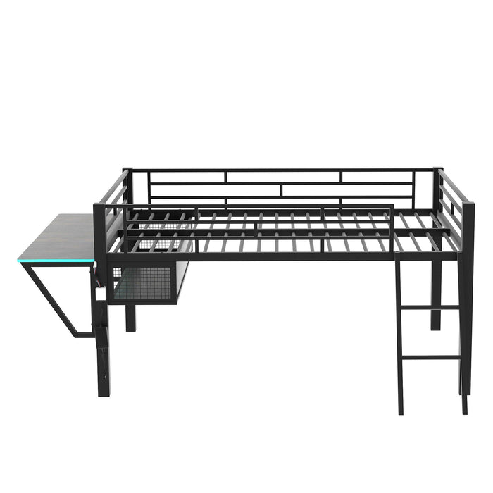 Gaming - Full Size Loft Bed With Desk, LED - Black Dreamland