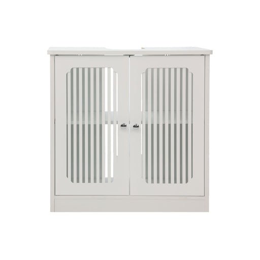 Louvered Double Door Floor Standing Bathroom Vanity Cabinet With Adjustable Shelf - White Home Essentials