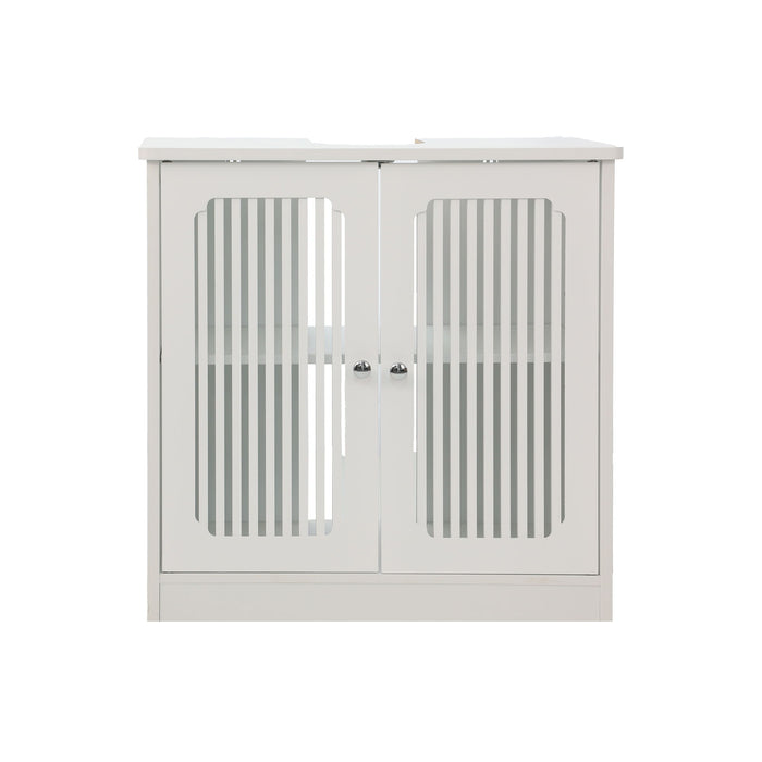 Louvered Double Door Floor Standing Bathroom Vanity Cabinet With Adjustable Shelf - White Home Essentials